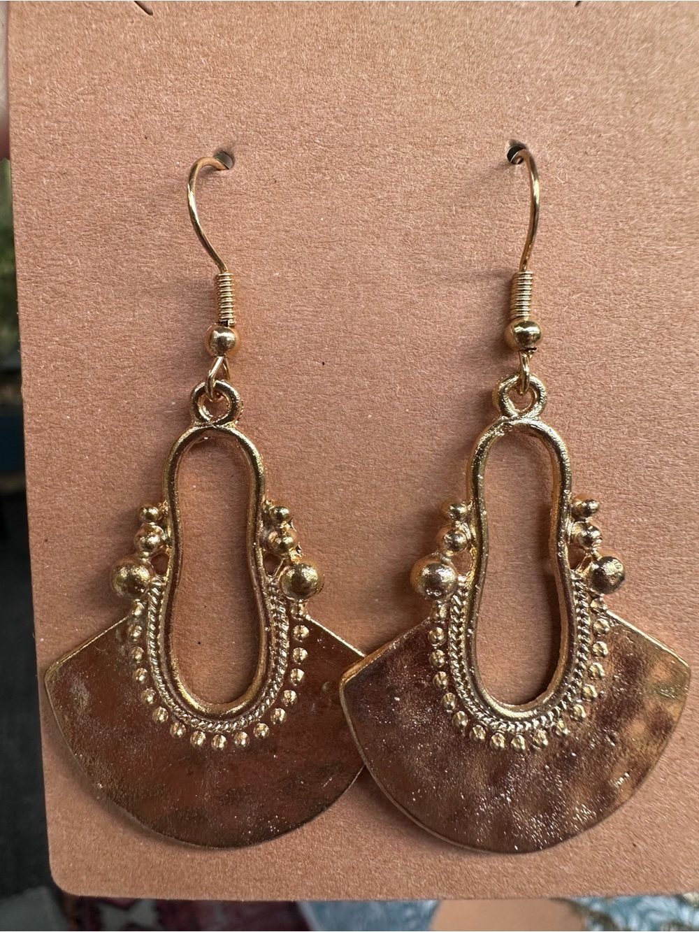 Hammered Gold Statement Earrings | Boho Fan Drop | Lightweight Summer Jewelry
